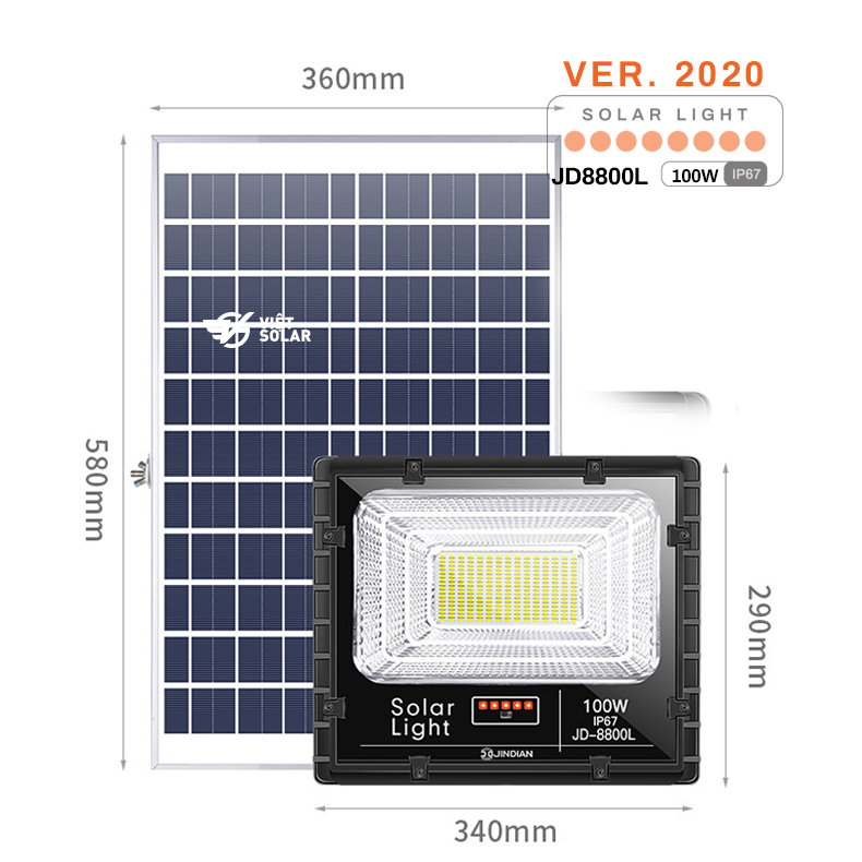 Đèn năng lượng mặt trời 100w chính hãng JD Solar được trang bị các tính năng hiện đại nhất
