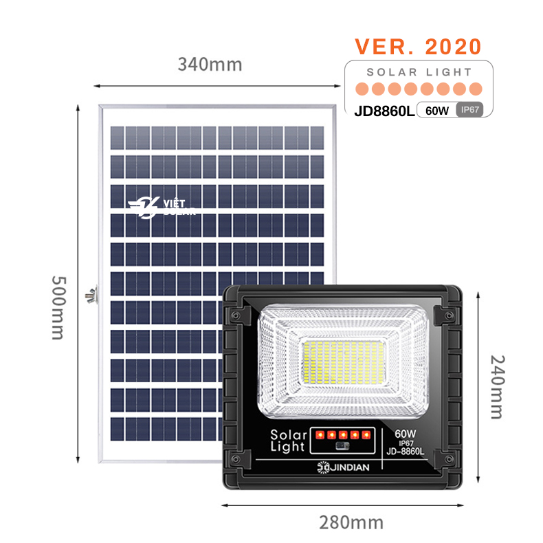 Đèn năng lượng mặt trời 60w chính hãng JD Solar được trang bị các tính năng hiện đại nhất